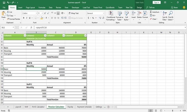 pension plan worksheet in excel accounting with formula